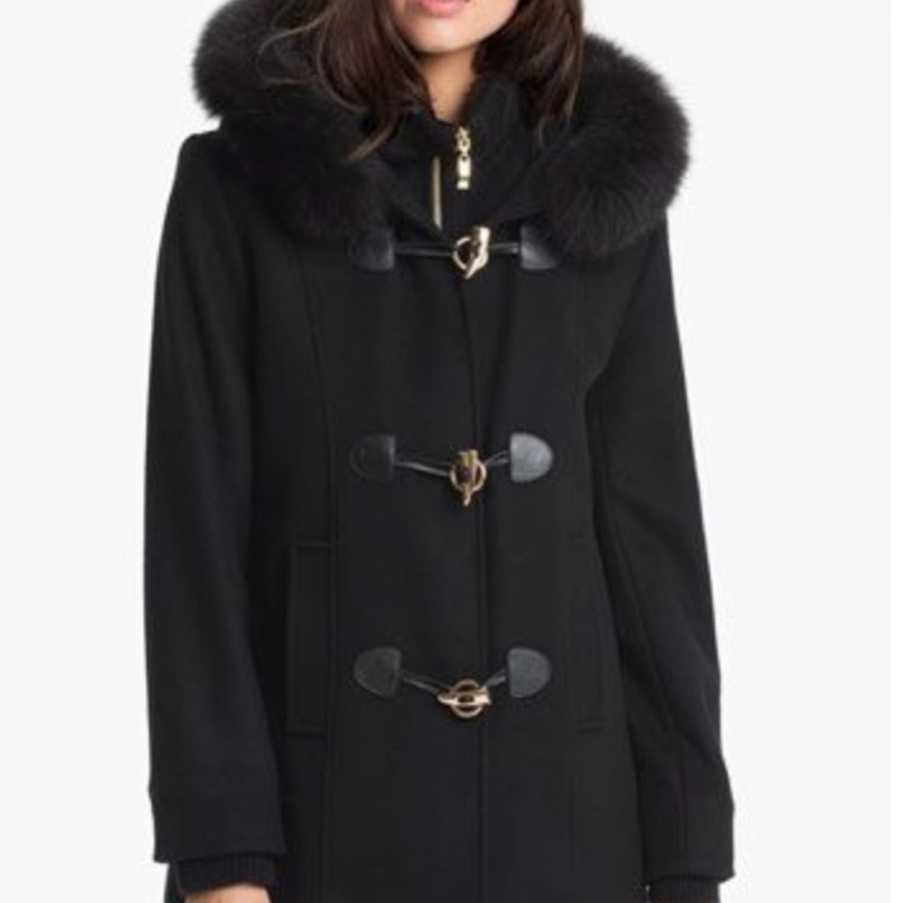 Cashmere coat with genuine fox collar- New
